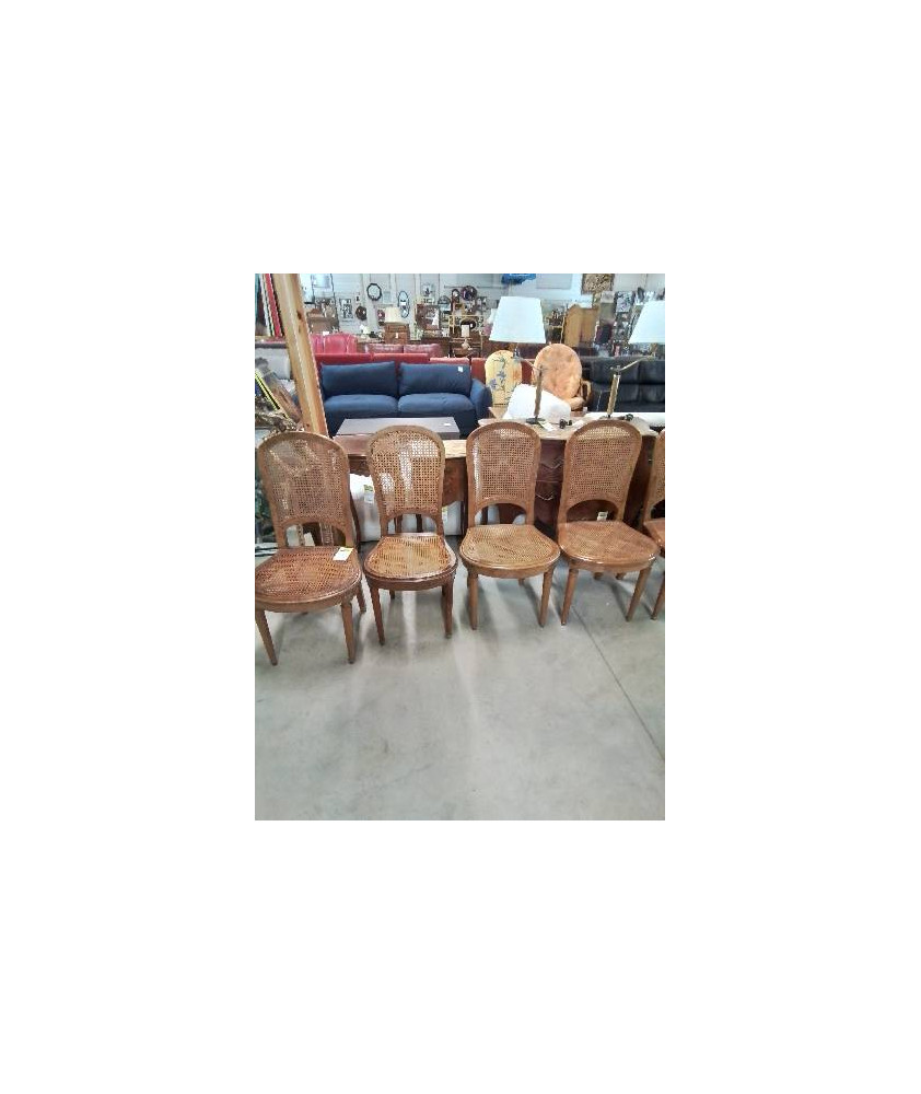 5 CHAISES BOIS CLAIR ASSISE ET DOSSIER CANNÉ STYLE LOUIS XVI 