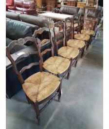 6 CHAISES BOIS PAILLÉ DOSSIER CHANTOURNÉ ET GRAVÉ PIRES CAMBRÉS STYLE RÉGENCE 