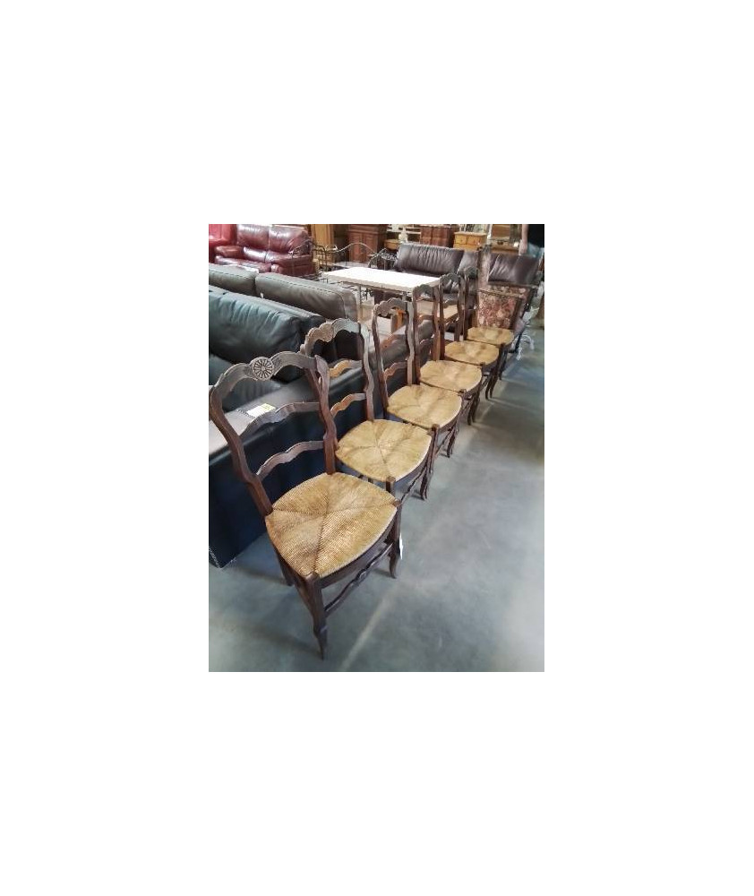 6 CHAISES BOIS PAILLÉ DOSSIER CHANTOURNÉ ET GRAVÉ PIRES CAMBRÉS STYLE RÉGENCE 