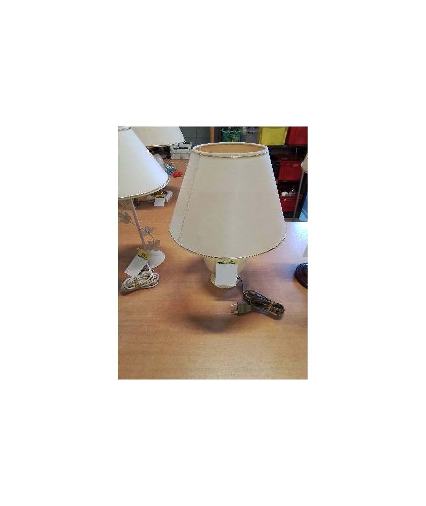 LAMPE BALUSTRE CÉRAMIQUE MARMOREENNE AJ ECRU LISERÉ DORÉ LE DAUPHIN 