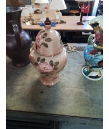 VASE COUVERT CÉRAMIQUE AUX FLEURS 