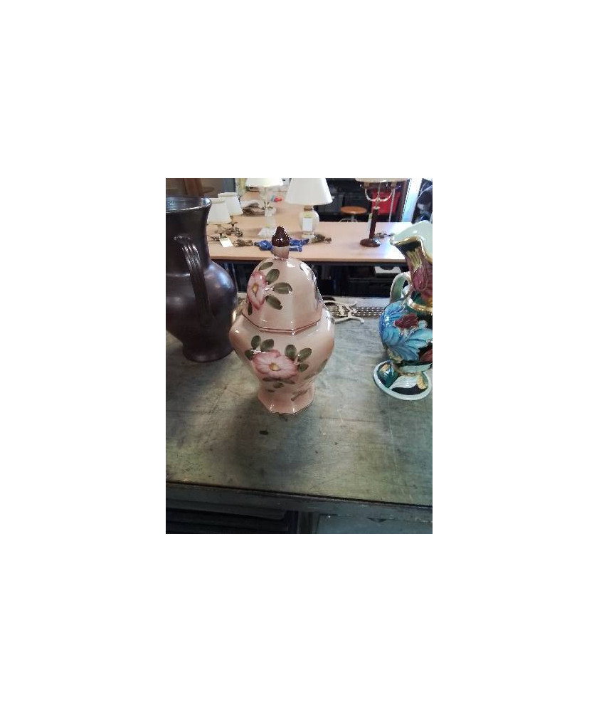 VASE COUVERT CÉRAMIQUE AUX FLEURS 