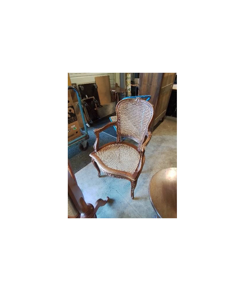 FAUTEUIL DE CHEMINÉE BOIS SCULPTÉ ASSISE ET DOSSIER CANNÉ STYLE RÉGENCE 