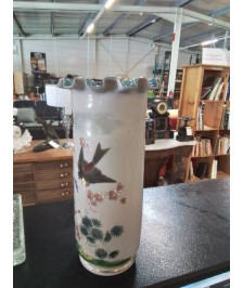 VASE VERRE ÉMAILLÉ A L HIRONDELLE 30,5 CM DÉBUT XXE