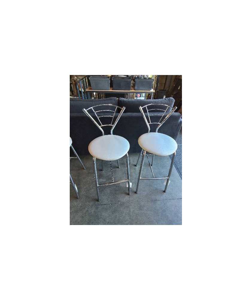 TABOURET DE BAR PIÈTEMENT MÉTAL CHROMÉ ASSISE PU BLANC