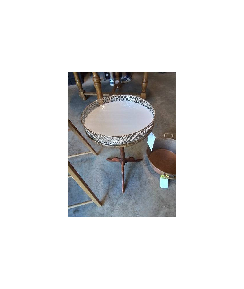 GUERIDON ROND A GALERIE PIÈTEMENT BOIS TRIPODE DESSUS MARBRE BLANC