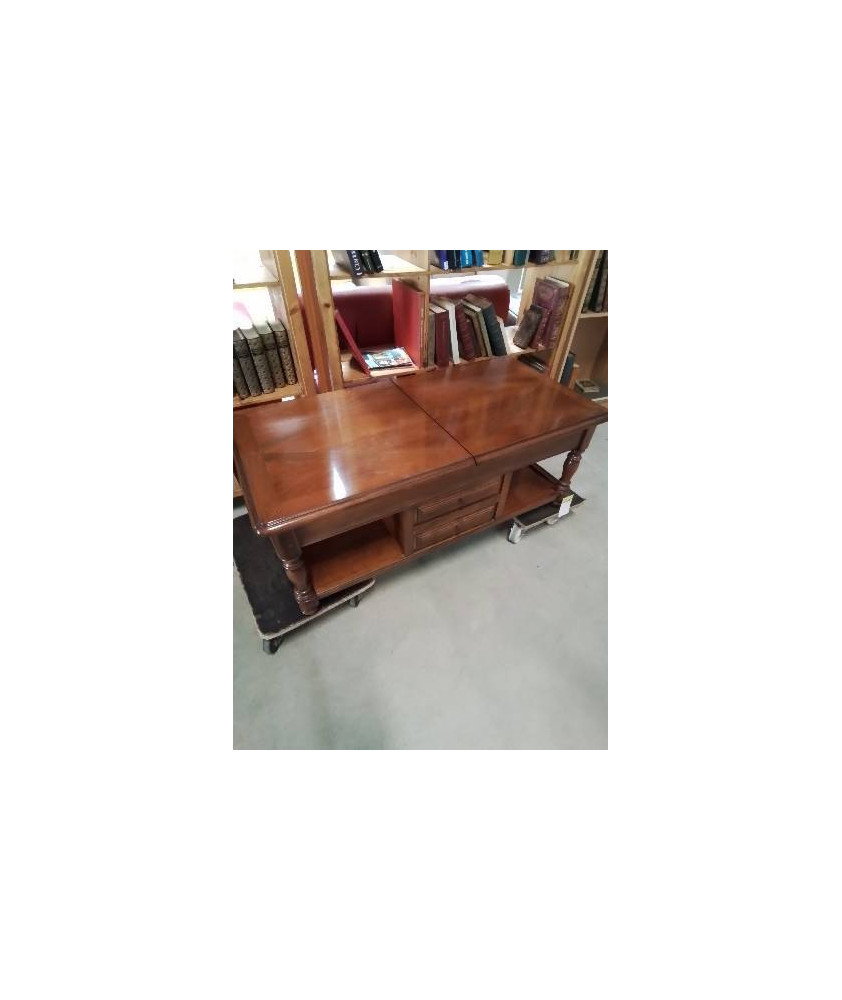 TABLE BASSE RECTANGULAIRE A COLONNES BOIS 2 TIROIRS 