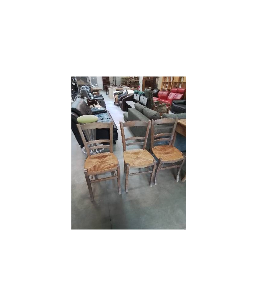 3 CHAISES BOIS PAILLÉ DOSSIER 3 BARREAUX 