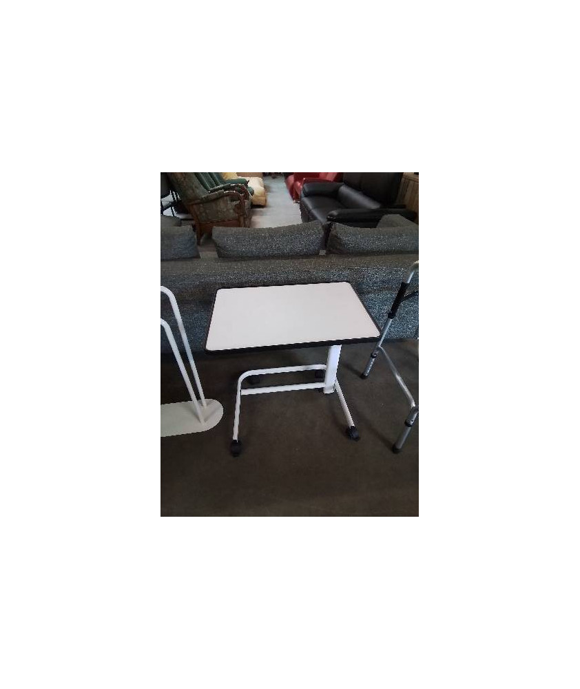 TABLE DE LIT A ROULETTES RÉGLABLE HAUTEUR MÉTAL ET BOIS BLANC