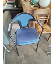FAUTEUIL D’AISANCE MÉTAL NOIR ET PU BLEU