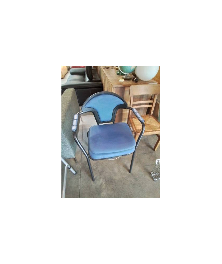 FAUTEUIL D’AISANCE MÉTAL NOIR ET PU BLEU