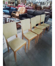 5 CHAISE BOIS CLAIR ASSISE ET DOSSIER CAPITONNÉ SKAÏ VERT ANNÉES 50
