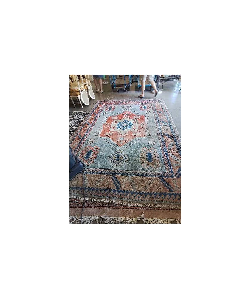 TAPIS FAIT MAIN OUCHAK TURQUIE LAINE FAIT MAIN ORANGÉ BLEU 331X230CM