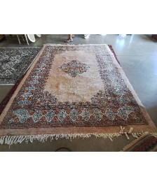 TAPIS FAIT MAIN BEIGE ORANGE ECRU ET BLEU 201X297 CM