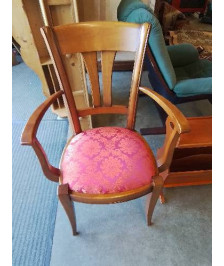 FAUTEUIL BOIS CAPITONNÉ TISSU ROUGE ORANGÉ 
