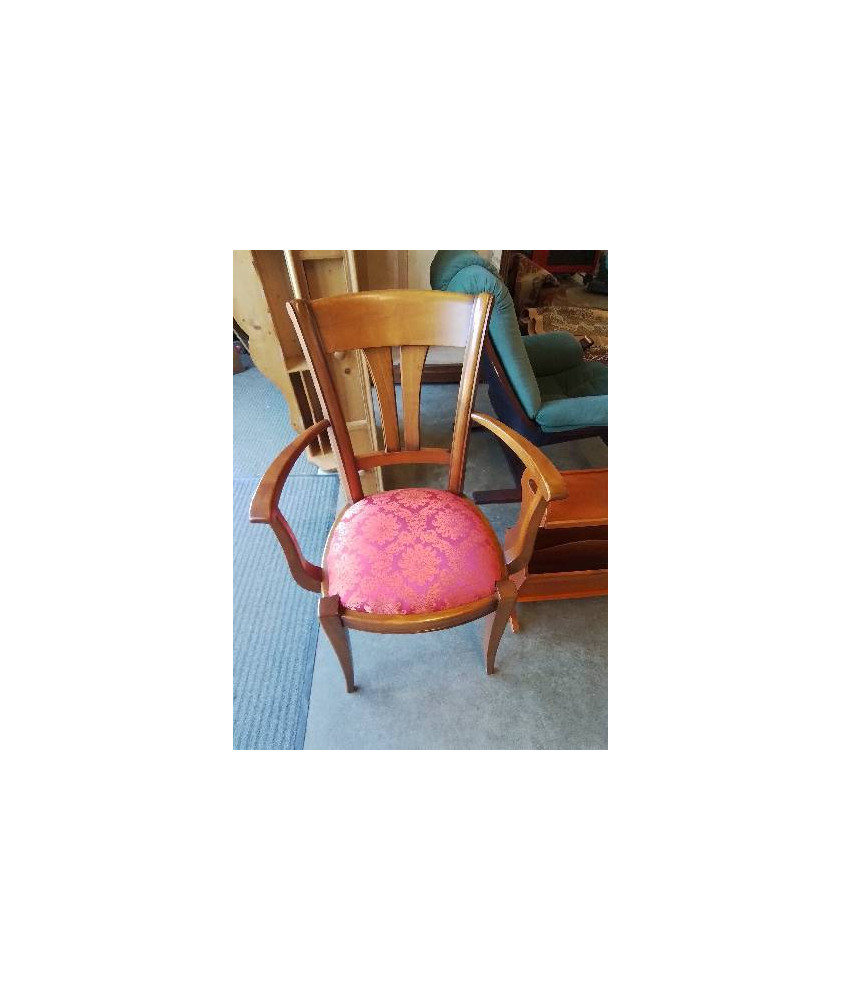 FAUTEUIL BOIS CAPITONNÉ TISSU ROUGE ORANGÉ 