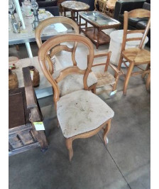 CHAISE NAPOLÉON III BOIS CLAIR CAPITONNÉ TISSU ÉCRU 