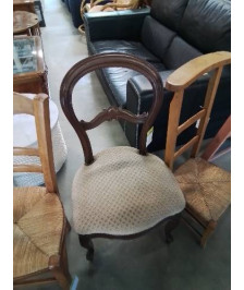 CHAISE NAPOLÉON III ACAJOU ASSISE CAPITONNÉE TISSU TAUPE