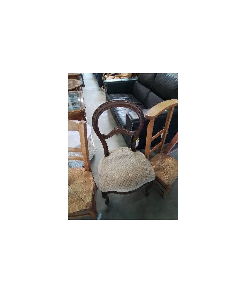 CHAISE NAPOLÉON III ACAJOU ASSISE CAPITONNÉE TISSU TAUPE