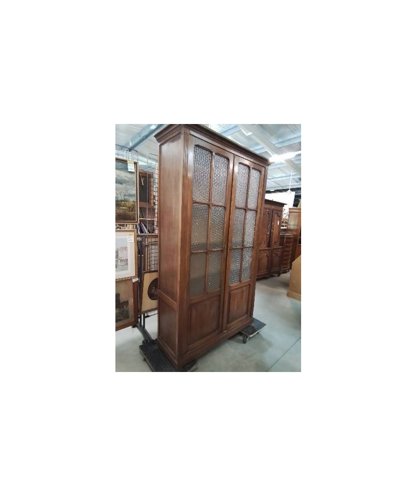 BIBLIOTHÈQUE VITRÉE BOIS MOULURÉ 2 PORTES 
