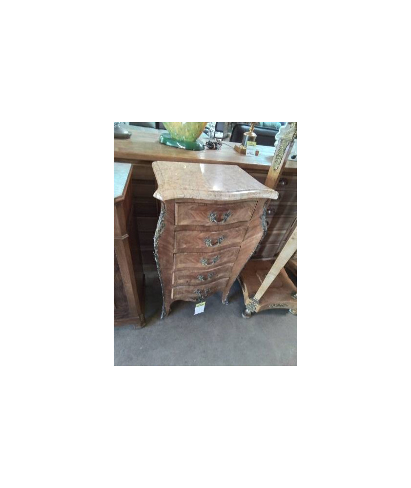 CHIFFONNIER STYLE LOUIS XV 5 TIROIRS BOIS DE ROSE GARNITURES  BRONZE