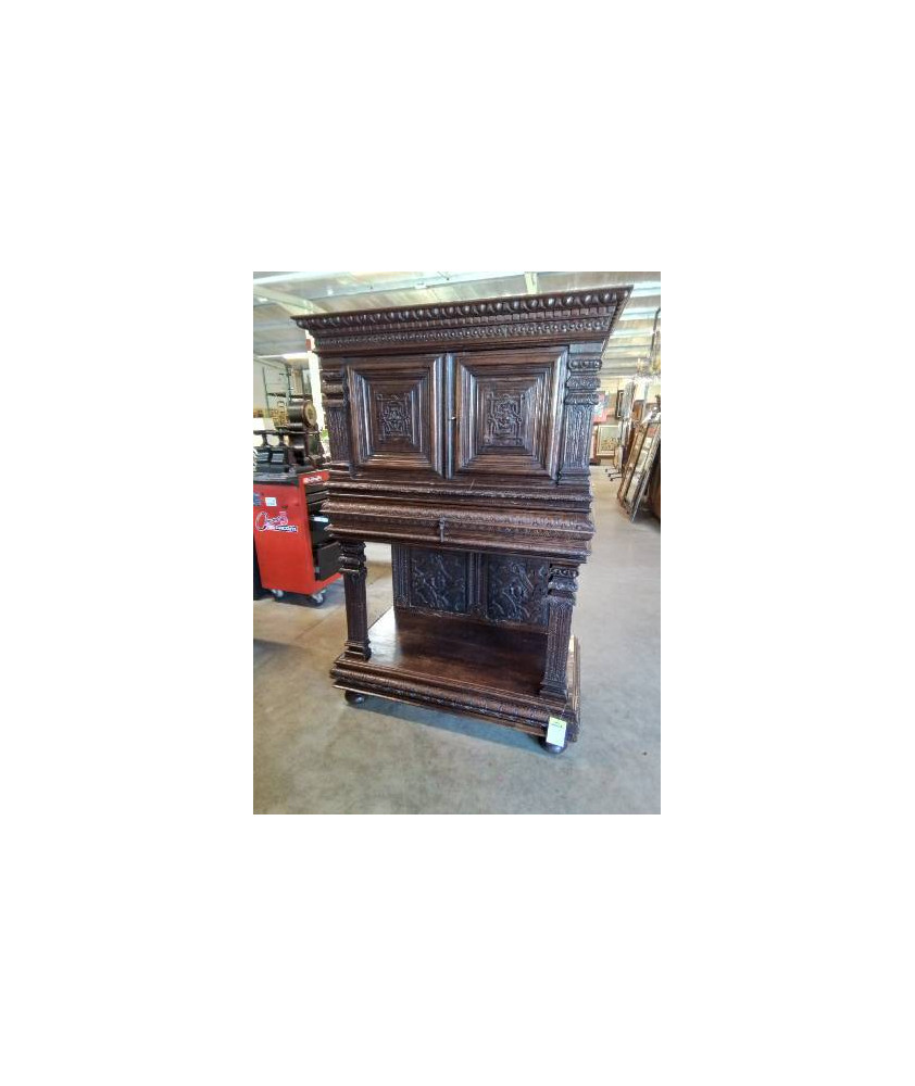 CREDENCE SCULPTEE  2 PORTES 1 TIROIR FIN XIXE 