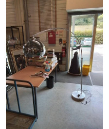 LAMPADAIRE ARC MÉTAL CHROMÉ SOCLE MARBRE BLANC
