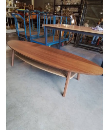 TABLE BASSE OVALE BOIS ET PAILLAGE 2 NIVEAUX
