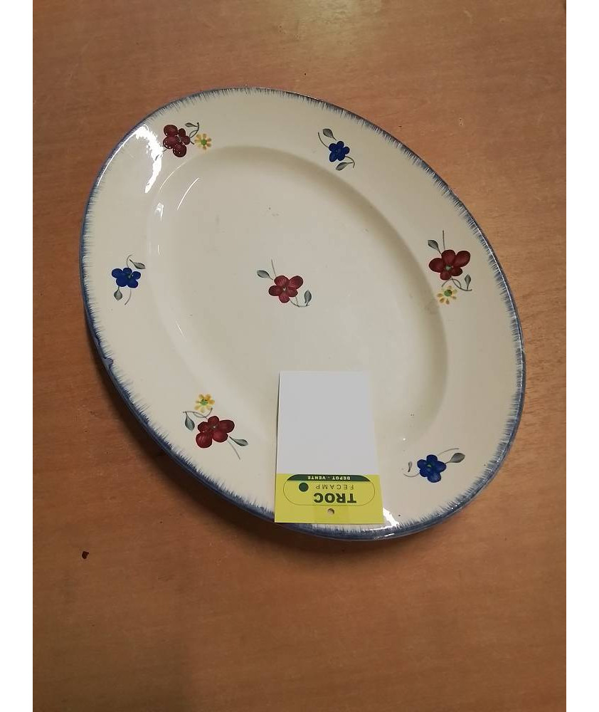 PLAT OVALE CÉRAMIQUE AUX FLEURS DIGOIN SARREGUEMINES 