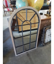MIROIR CINTRÉ BOIS ET MÉTAL NOIR