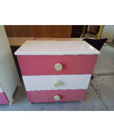 COMMODE 3 TIROIRS ROSE ET BLANCHE