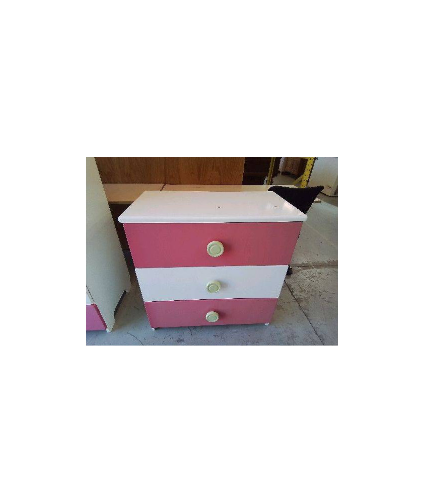 COMMODE 3 TIROIRS ROSE ET BLANCHE