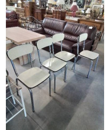4 CHAISES PIÈTEMENT MÉTAL CHROMÉ ASSISE ET DOSSIER FORMICA JAUNE ANNÉES 60
