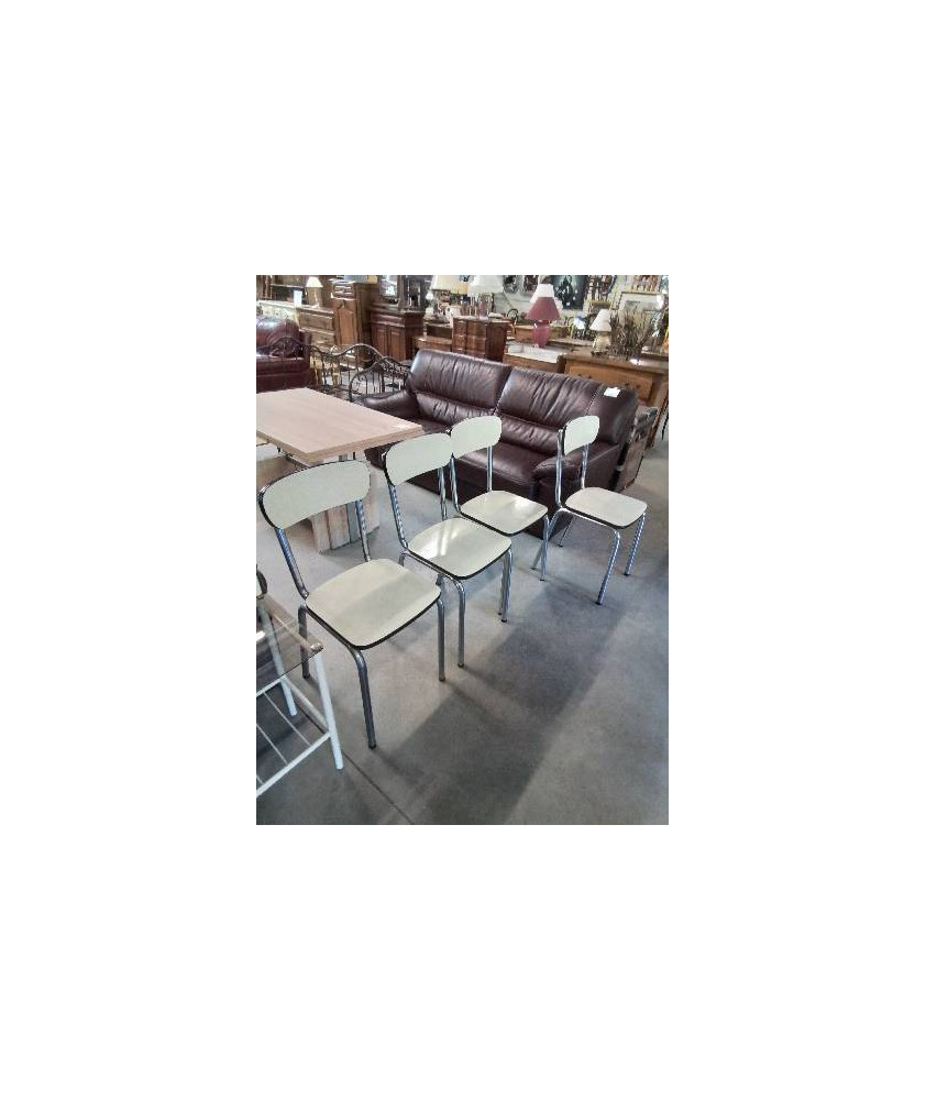 4 CHAISES PIÈTEMENT MÉTAL CHROMÉ ASSISE ET DOSSIER FORMICA JAUNE ANNÉES 60