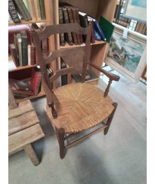 FAUTEUIL DE CHEMINÉE BOIS PAILLÉ DOSSIER TRAPÈZE 
