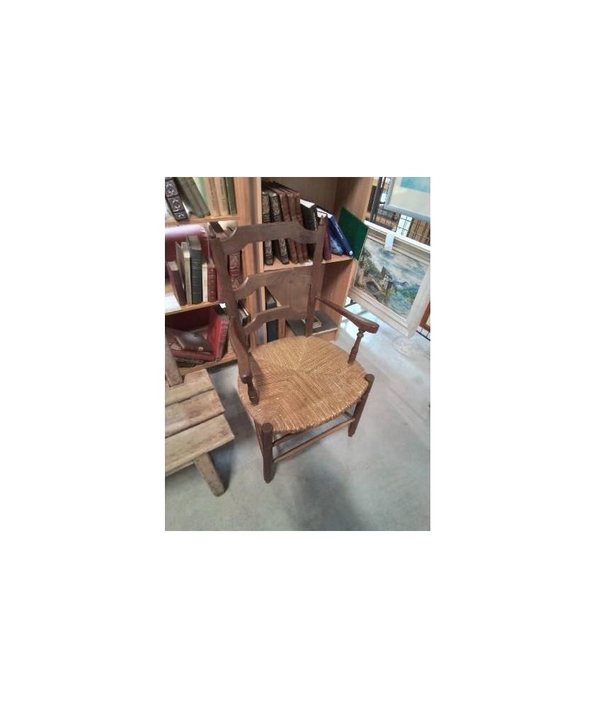 FAUTEUIL DE CHEMINÉE BOIS PAILLÉ DOSSIER TRAPÈZE 