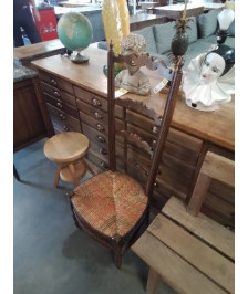 CHAISE DE NOURRICE BOIS PAILLE BICOLORE DOSSIER A TOUPIES 