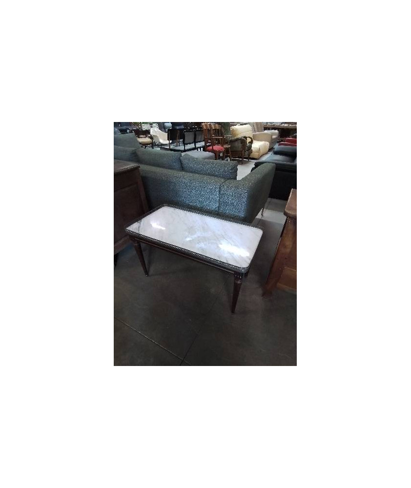 TABLE BASSE RECTANGULAIRE BOIS A GALERIE DESSUS MARBRE BLANC STYLE LOUIS XVI
