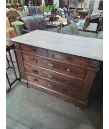 COMMODE NAPOLEON III ACAJOU 5 TIROIRS DESSUS MARBRE BLANC 