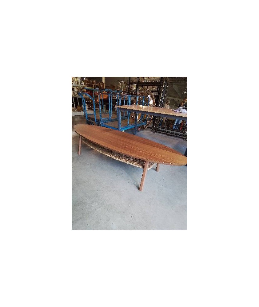 TABLE BASSE OVALE BOIS ET PAILLAGE 2 NIVEAUX