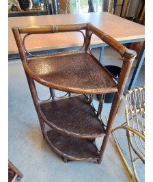 ÉTAGÈRE D’ANGLE ROTIN ET VANNERIE 3 TABLETTES ANNÉES 60