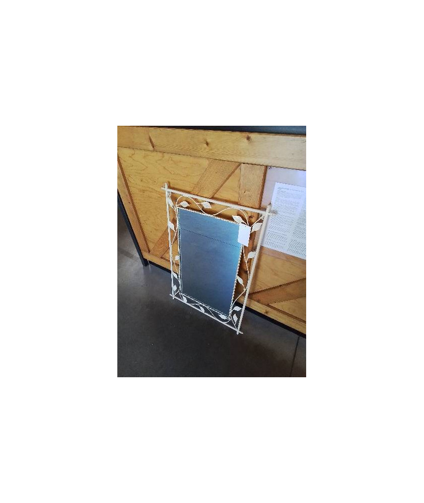 MIROIR RECTANGULAIRE MÉTAL ÉCRU AU FEUILLES 