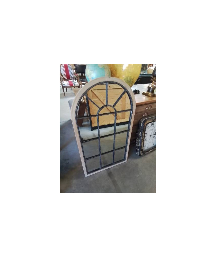 MIROIR CINTRÉ BOIS ET MÉTAL NOIR