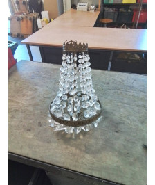 LUSTRE MONTGOLFIÈRE LAITON A PAMPILLES ET PENDELOQUES DEBUT XXE