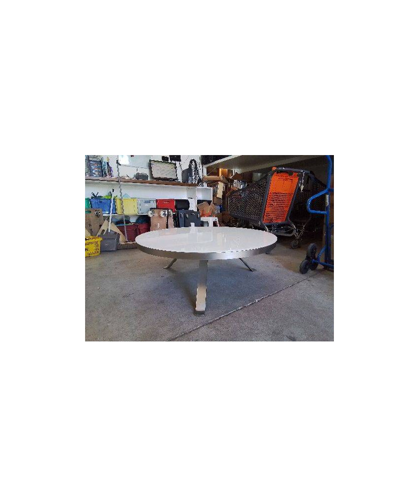 TABLE BASSE RONDE CONTEMPORAINNE PLATEAU BLANC EN VERRE 