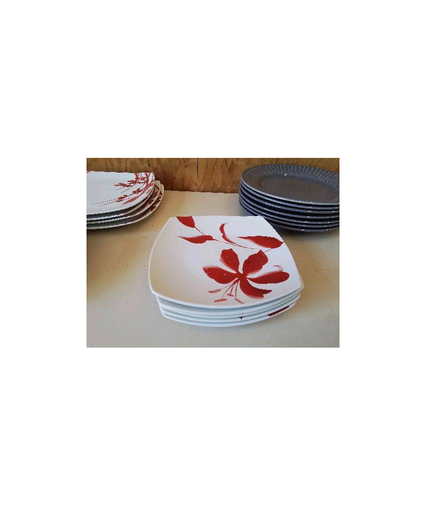 LOT DE 5 ASSIETTES CARRÉ MOTIF FLORAL 