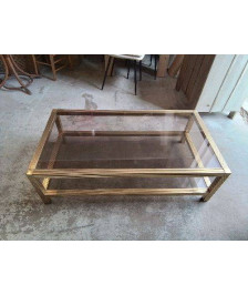 TABLE BASSE DORÉE PLATEAU EN VERRE 