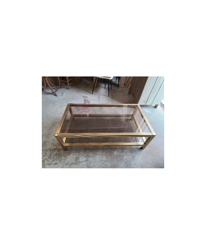 TABLE BASSE DORÉE PLATEAU EN VERRE 