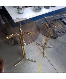 BOUT DE CANAPÉ DORÉ VERRE FUMÉ 