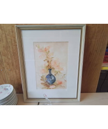 GRAND CADRE AQUARELLE NATURE MORTE BOUQUET DE FLEUR